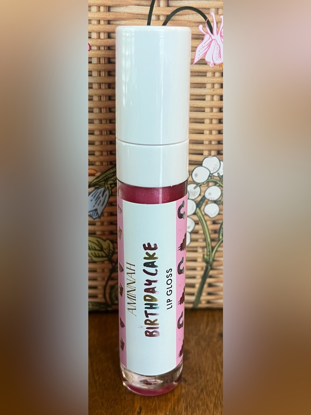 Aminnah Birthday Cake Lip Gloss - Pink Shimmer (Retail 28) Full Size NEW